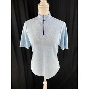 Jamie Sadock S Textured Golf 1/2‎ Zip Mockneck Polo Top Blue Athletic